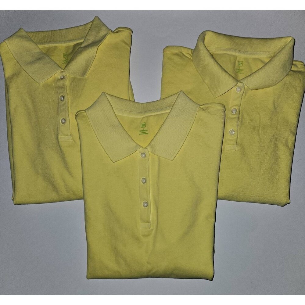 3 GAP Yellow Polo Shirts Lot Women's Size Large Stretch Work Uniform w/TAG